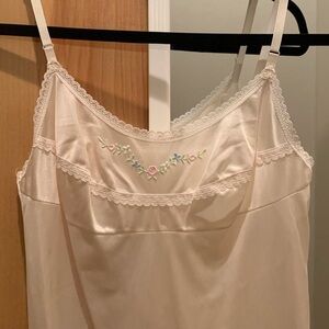 Vintage Light Peach Floral Embroidered Satin Slip Dress Lingerie Nightgown